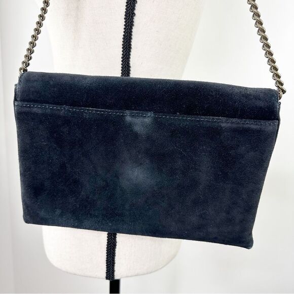 J.CREW Suede Envelope Foldover Chain Strap Shoulder Bag Black - Picture 3 of 12